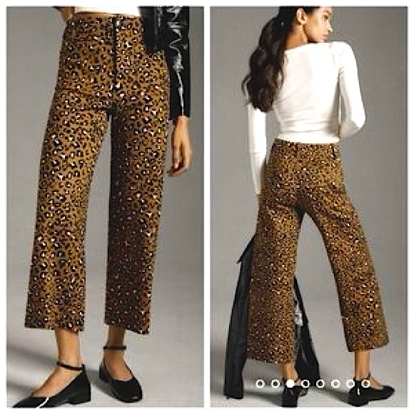 🍂Anthropologie The Colette Cropped Wide-Leg Ponte Pants by Maeve | Leopard - Picture 2 of 5